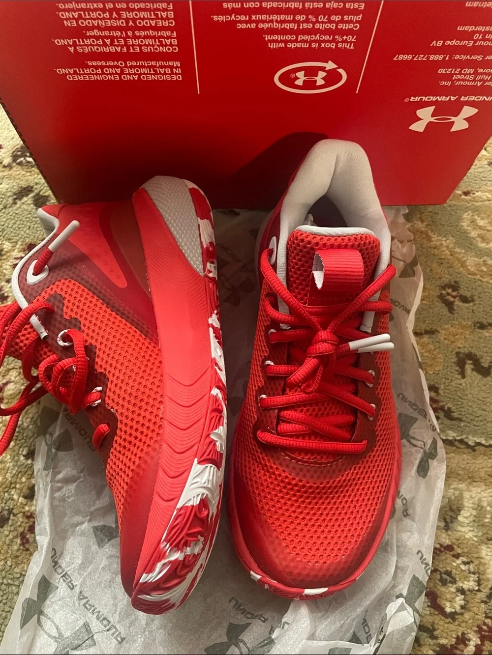Under Armour Kids Red Mesh Lace-Up Athletic Sneakers